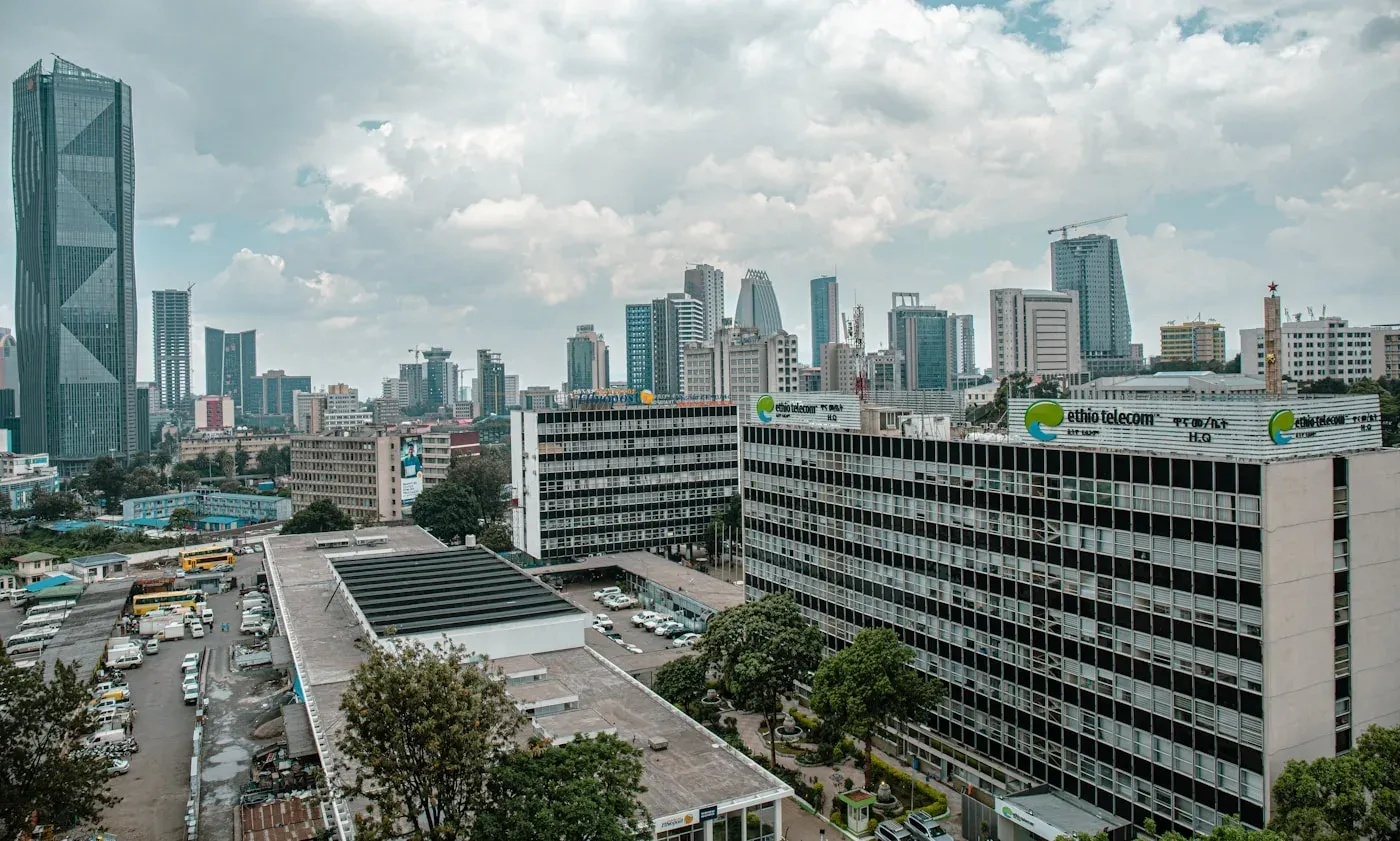 Buildings and green hills in Addis Ababa, the home of Ted Tour
