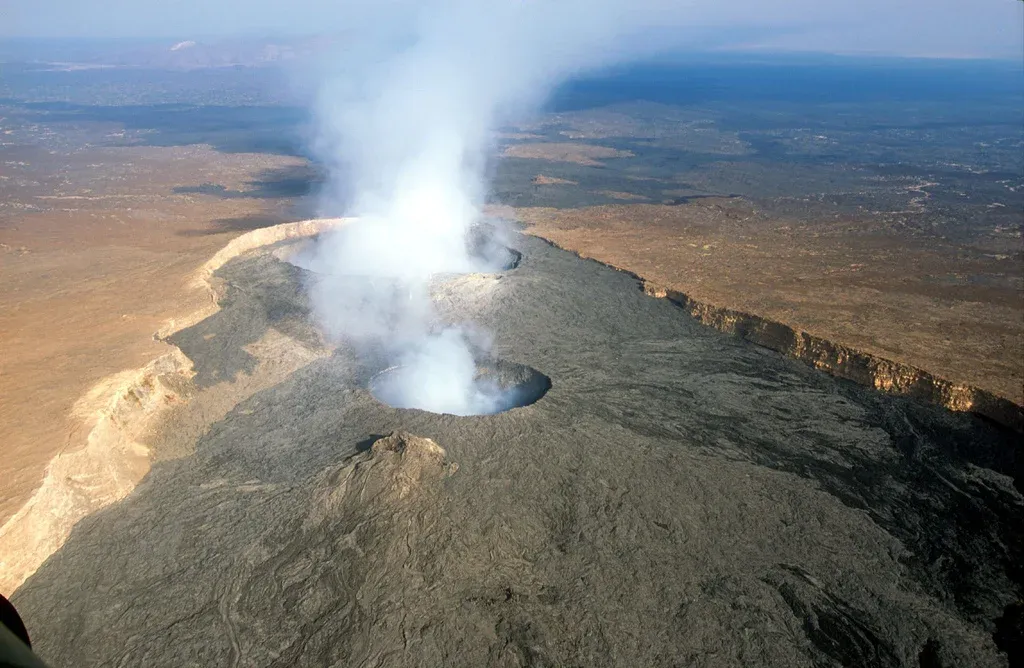 Steam rising from Erta Ale’s volcanic crater in Ethiopia